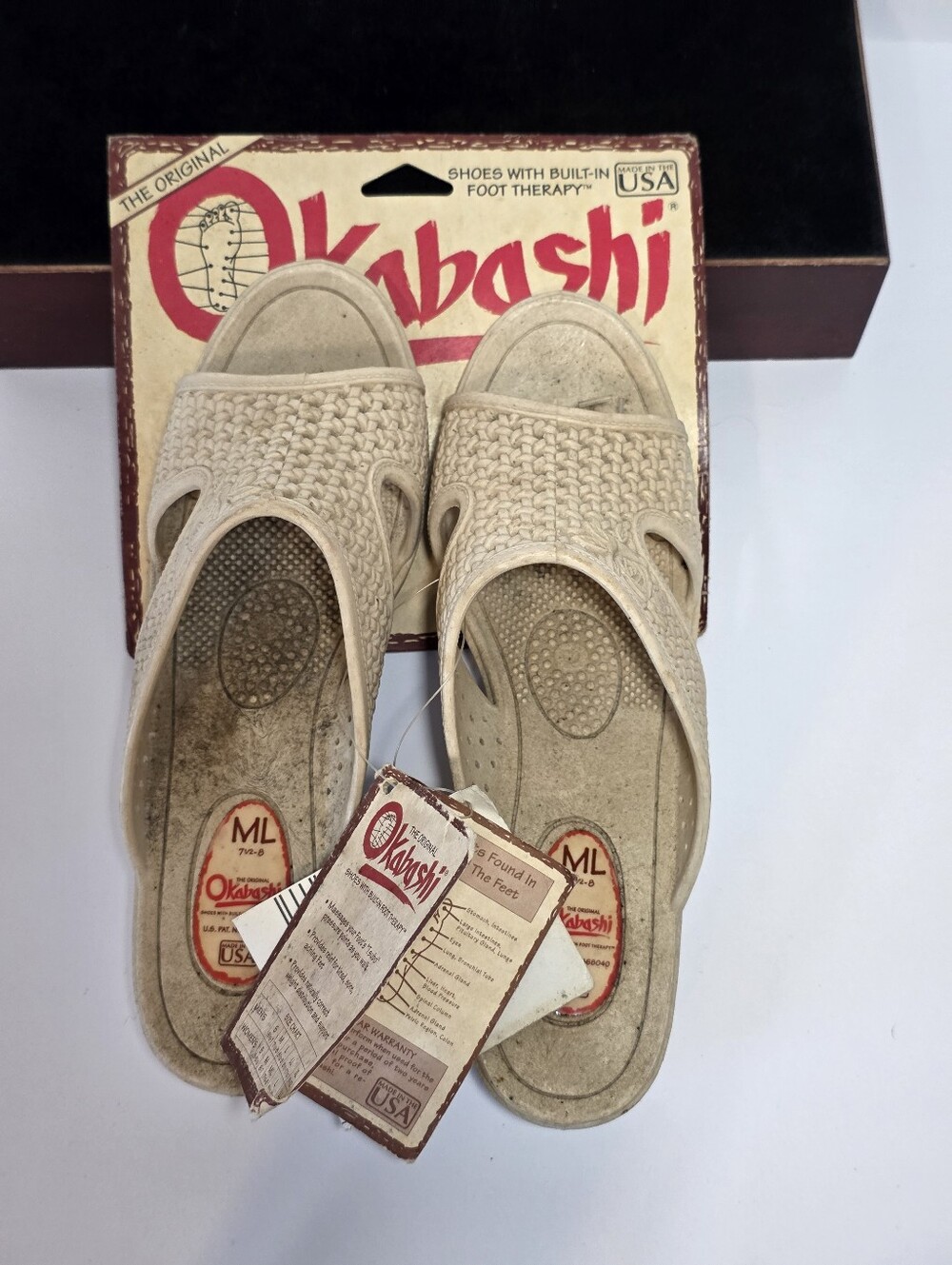 Vintage Okabashi Reflexology Sandal Slides Beige Cream Size ML 7.5-8 USA